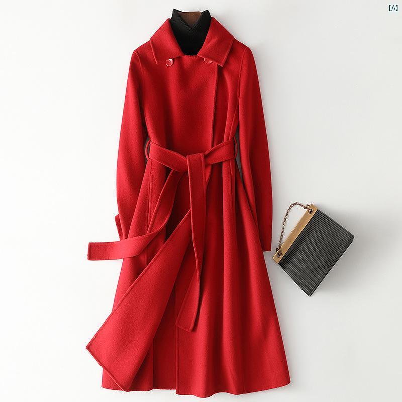 レディース ファッション　オシャレ　カジュアル　かわいい　綺麗 重い的すぎる ハイ カウント ウール 両面 コート レディース ミドル丈