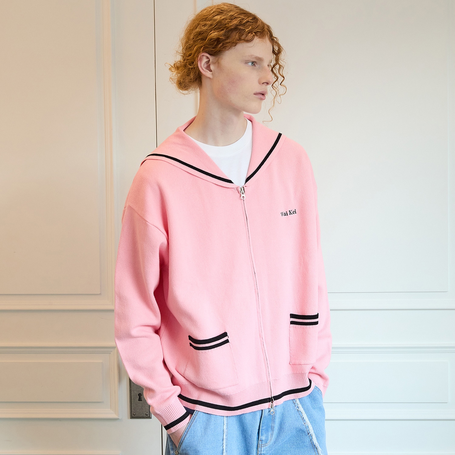 Marine zip-up cardigan PINK