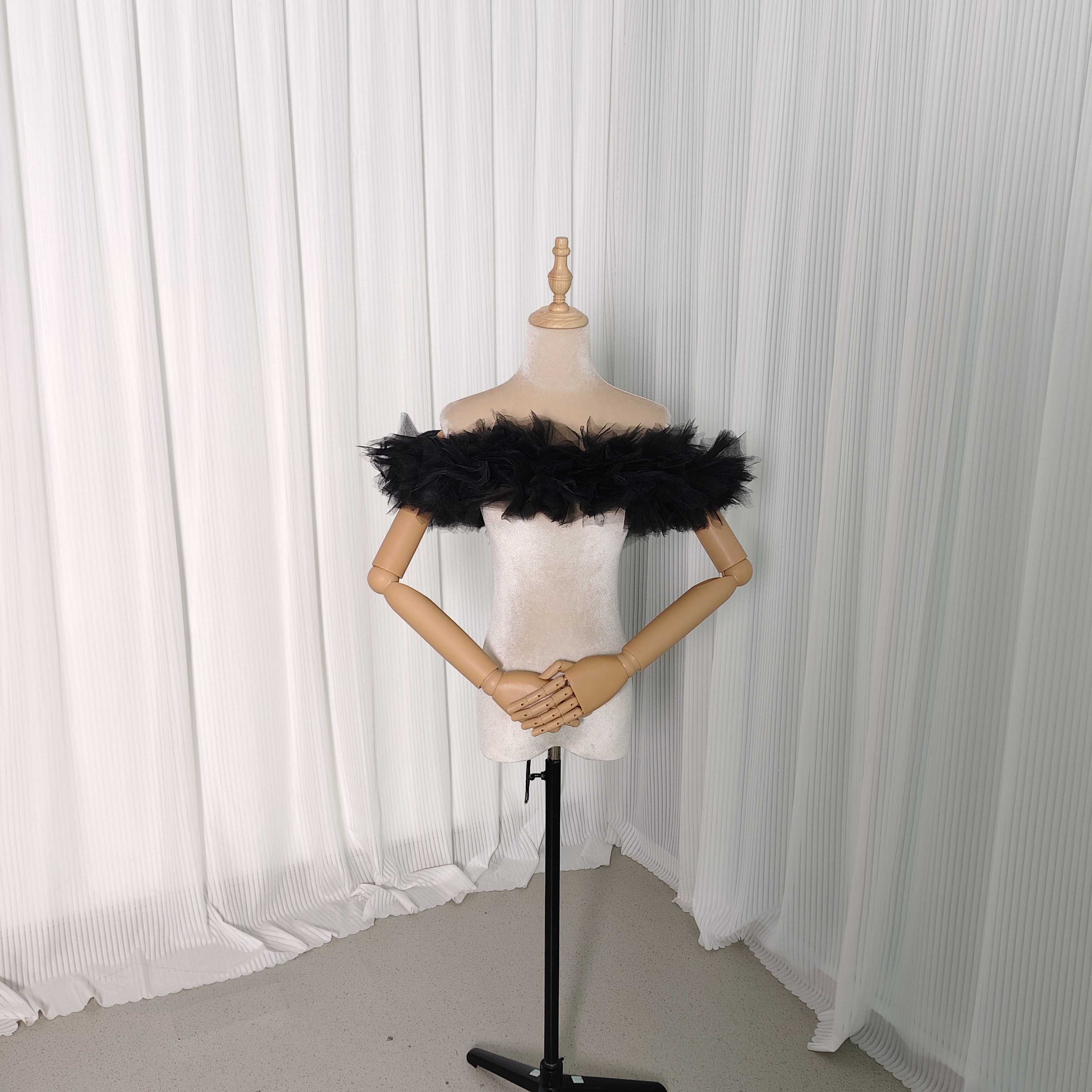 カラードレス ブラック 取り外しオフショルダー 編み上げ ソフトチュール 色直し 花嫁 前撮り