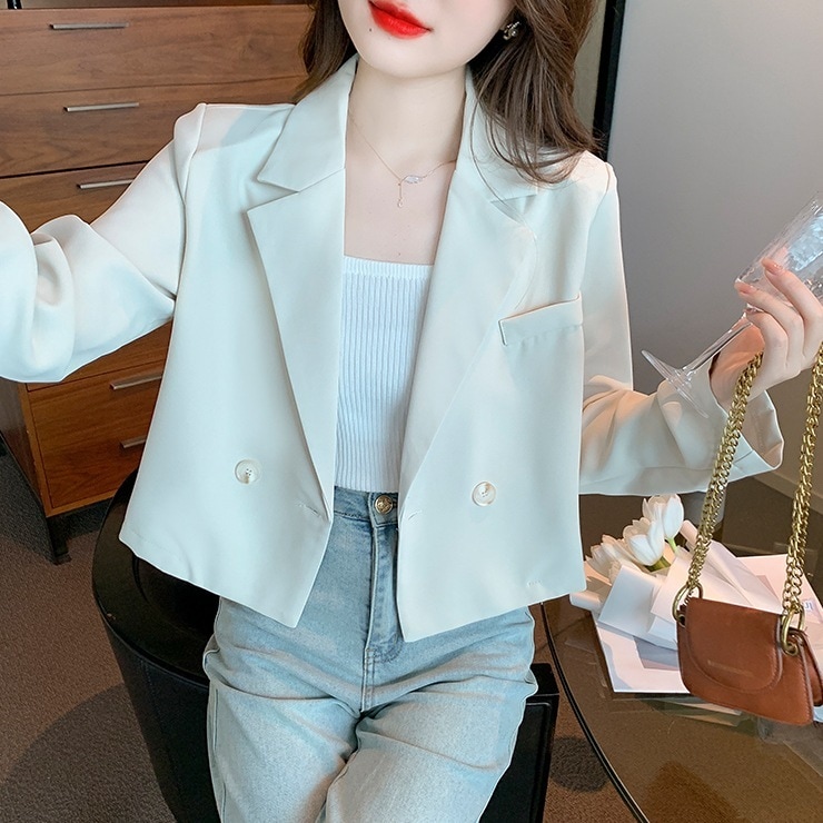 アウター レディース シングルボタン ショート丈 ジャケット きれいめ 個性的 春服 夏服 秋服 冬服 ショート 長袖 襟付き インスタ映え モテ 流行 トレンド 高見え 無地 ブラック グレー アプ