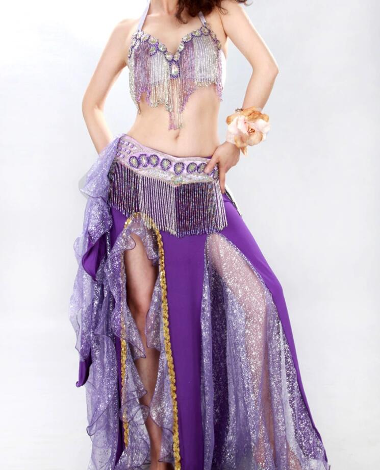 6色 上下セット＋ 腰巻き ３点セット ベリーダンス衣装 フリンジ スパンコール クラーデション コスチューム 社交ダンス ダンス服 ストレッチ レディース