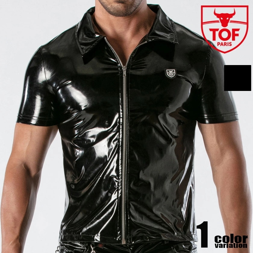 TOF PARIS/Trends Of Friends Vinyl zipped vest ジッパー付き ビニールベスト トップス シャツ 襟付き半袖 メンズ セクシー 光沢
