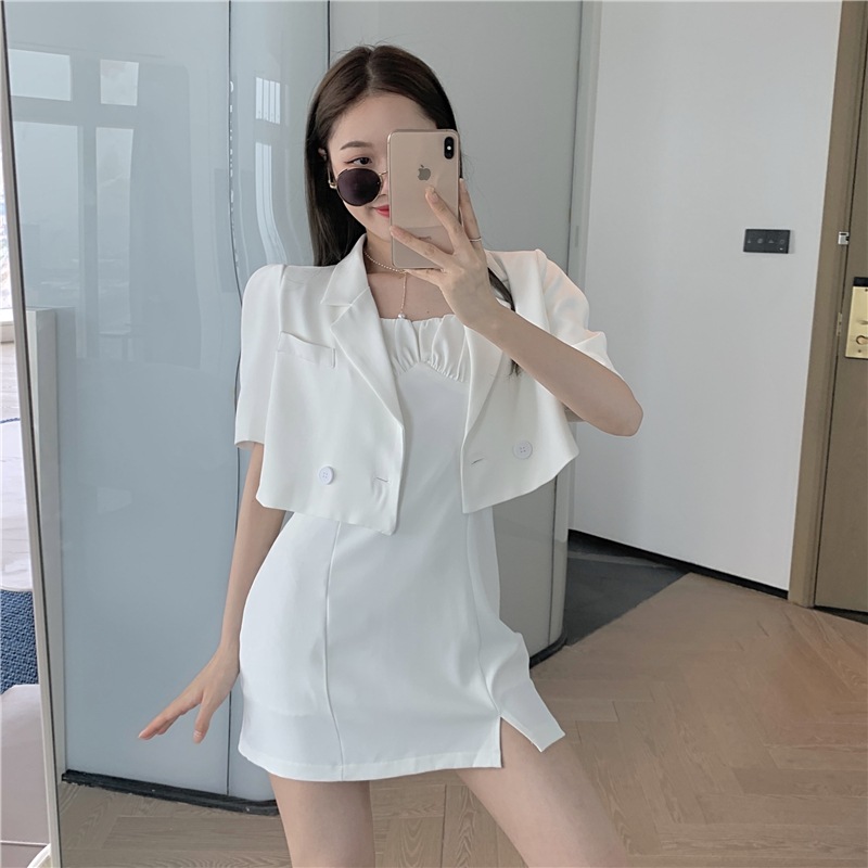 トップス ワンピース ジャケット ミニスカート ショート丈 ノースリーブ 半袖 Iライン ポリエステル かわいい 大人可愛い きれいめ シンプル カジュアル 大人 上品 おしゃれ かっこいい