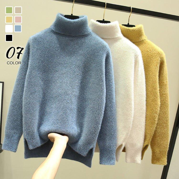 レディース 秋冬 ニットセーター 40代 長袖 ニットトップス 無地フェイクミンクカシミア ハイネック ショット丈 無地セーター 通勤 着痩せ おしゃれ