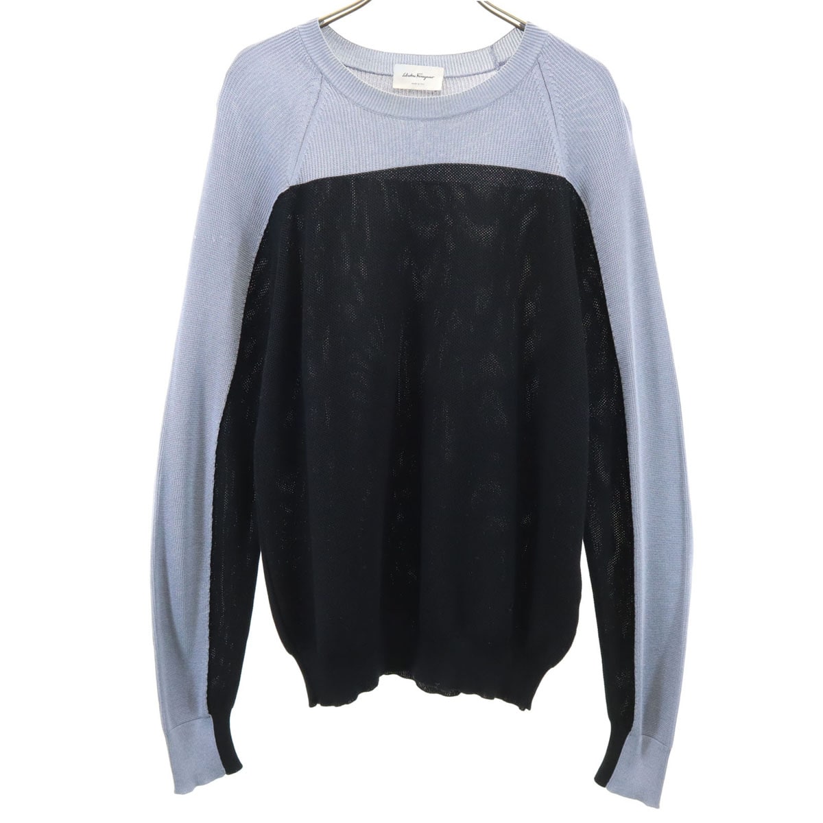 Salvatore Ferragamo サルヴァトーレフェラガモ イタリア製 シルクブレンド 長袖 ニット S ブラック メンズ 古着