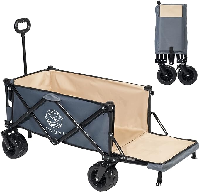 キャリーワゴン アウトドアワゴン 長物対応 折り畳み式 キャリーカート 耐荷重120kg 大容量 キャンプカート 大型タイヤ 自立収納 ワンタッチ収束式 キャンプワゴン ブレーキ ポケット付き BBQ 8,177円