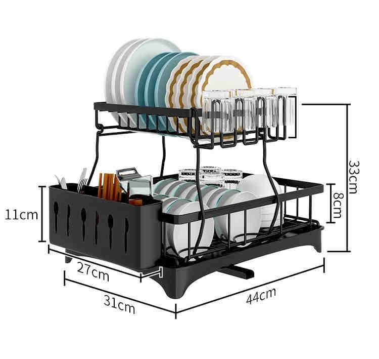 水切りラック 横置き 水切りかご 錆びない 2段式 自動排水 大容量 キッチン収納 水が流れる 食器乾燥 皿立て 箸収納 包丁スタンド まな板立て 組み立て簡単
