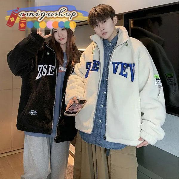 フリースジャケット ボアジャケット メンズ レディース 暖かい 防風 防寒 スタジャン ブルゾン アウター もこもこ 立ち襟 厚手 秋冬 アウトドア