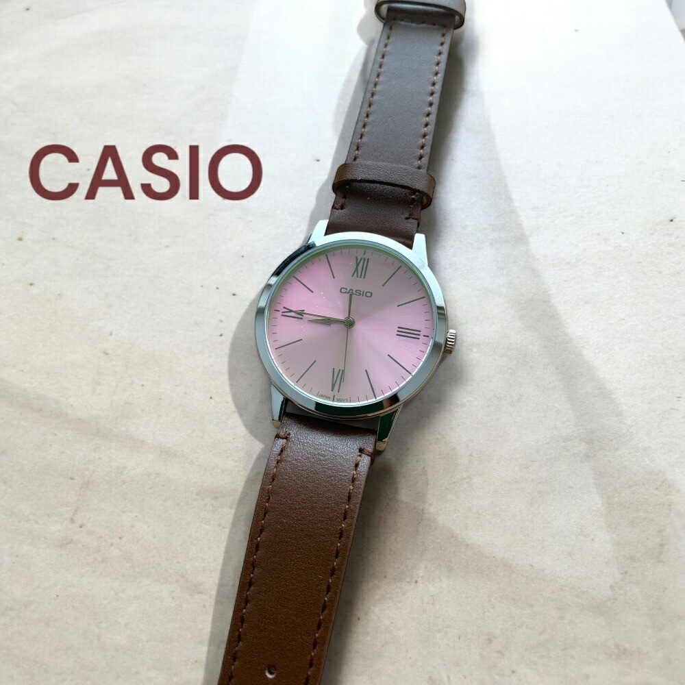 日本未発売 カシオ CASIO 腕時計 メンズ レディース ユニセックス 収納ケース付き シンプル レザーベルト ブラウン ピンク 防水 ビジネス カジュアル プレゼント ギフト 時計 誕生日 記念日