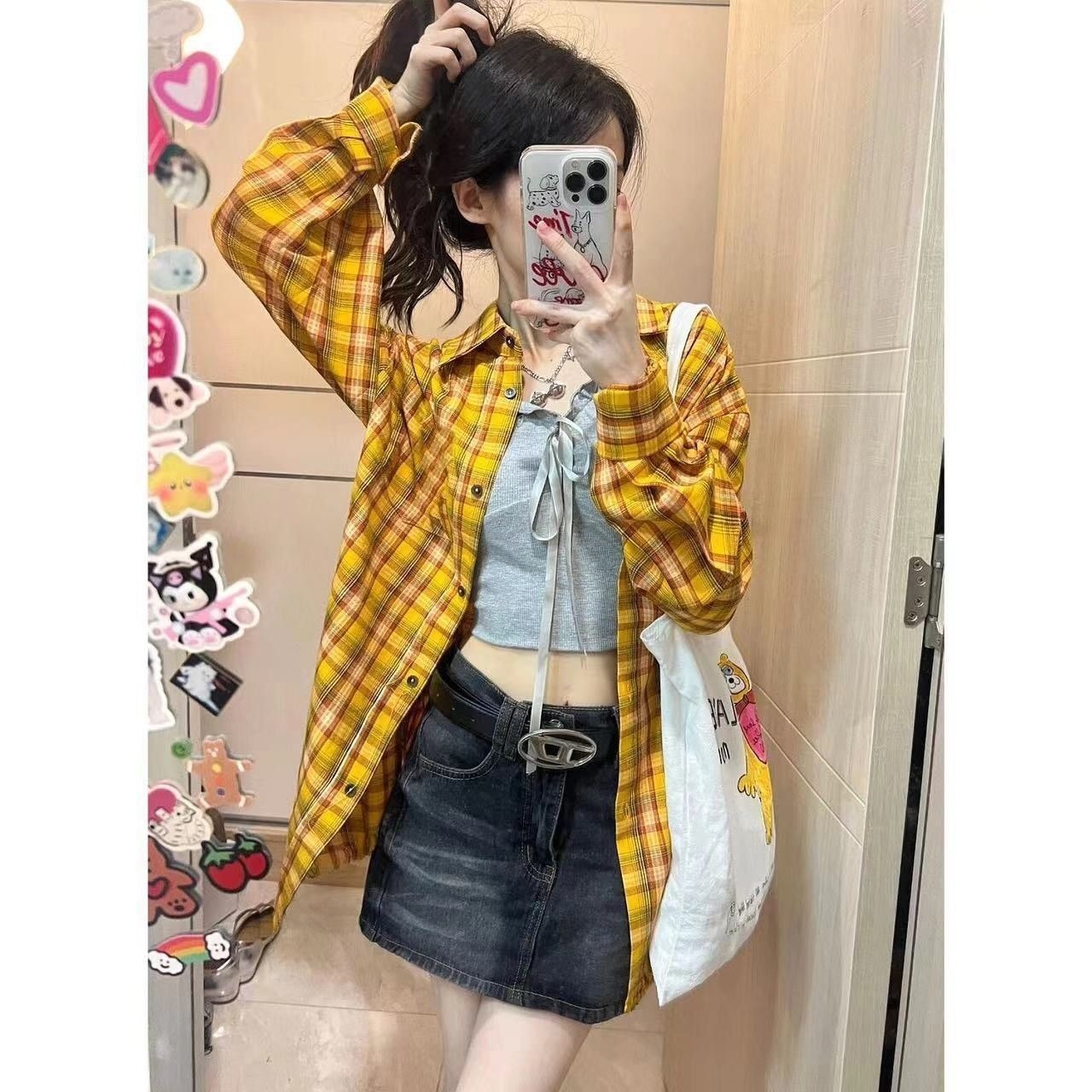 コーデ チェック 長袖 シャツ レディース アウター インナー 小柄 トップス 重ね着 シャツ アメリカン アウター182