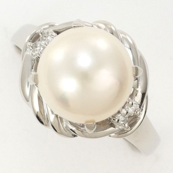 PT850 プラチナ リング 11号 パール(真珠) 約9mm ダイヤ 0.05 ジュエリー 中古