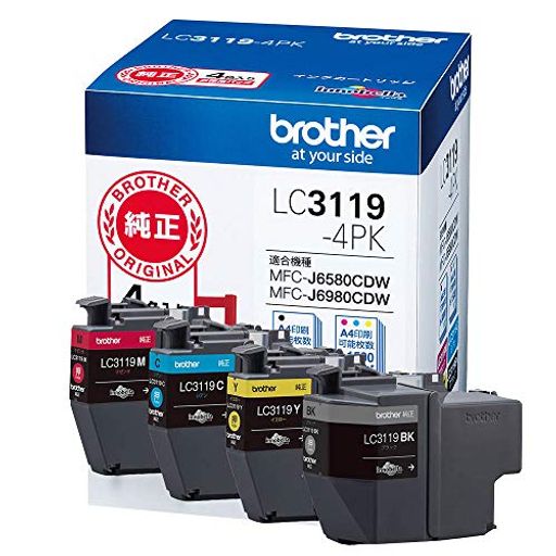 ブラザー工業 【BROTHER純正】インクカートリッジ4色パック(大容量) LC3119-4PK 対応型番:MFC-J6983CDWMFC-J6583CDWMFC-J5630CDW 他 8,072円