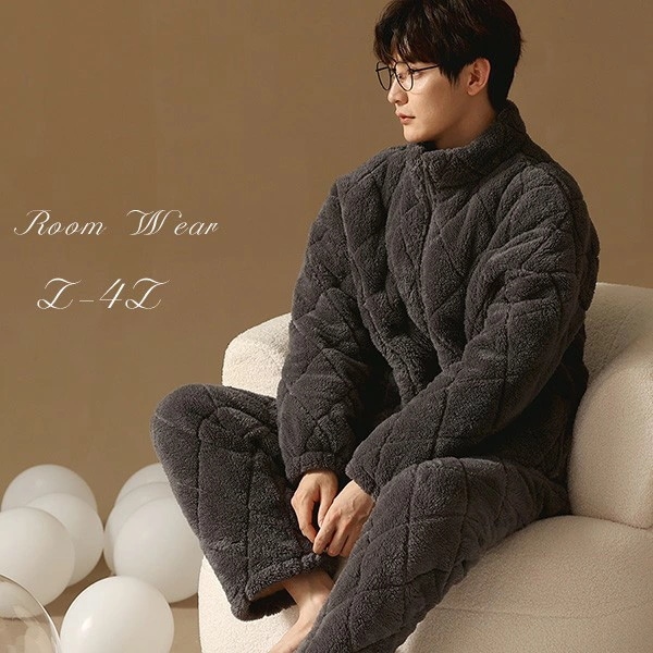 前開き 韓国 パジャマ メンズ 暖かい フードなし モコモコ 冬 かわいい 長袖 ルームウェア 部屋着 寝間着 おうち時間 プレゼント 結婚祝い dv146ze