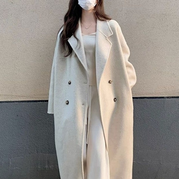 トレンチコート ミディアムレングスツイードジャケットレディース2024秋冬学生ルーズニーコートダブルブレスト風コートジャケット