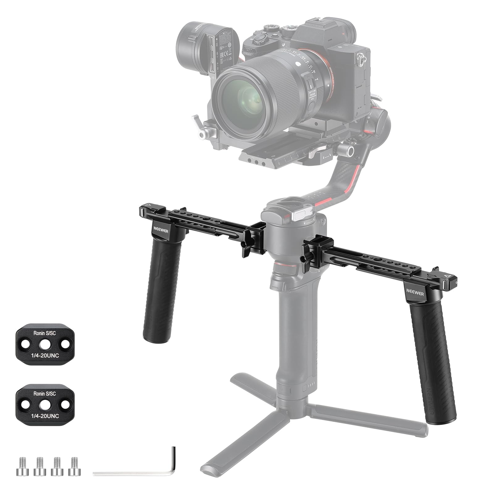 NEEWER デュアルハンドグリップ RS4 RS4 Pro RS3 RS3 Pro RS2 RSC2 Ronin S SCジンバルに対応 組み立て式デュアルハンドルセット ミニNATOレール2 本