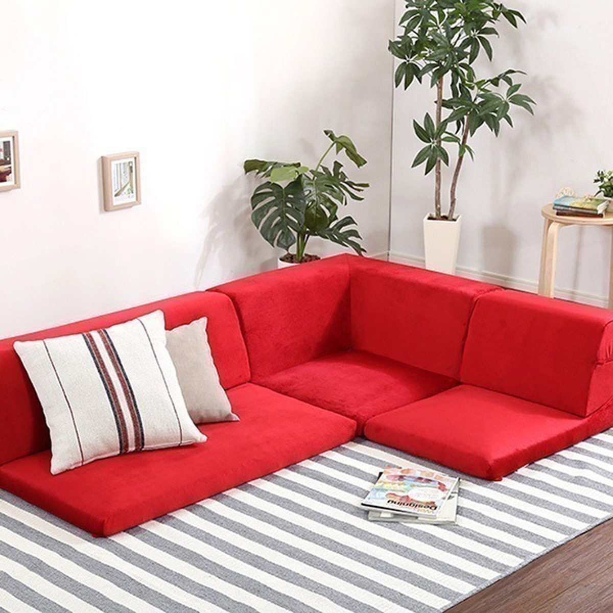 フロアソファ 3人掛け ロータイプ 起毛素材 日本製 5色 組み替え自由Luculia-ルクリア