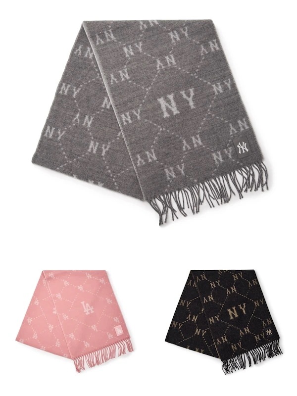 3AMFM0146韓国限定販売 男女共用 ダイヤ モノグラム マフラー ニューヨークヤンキース