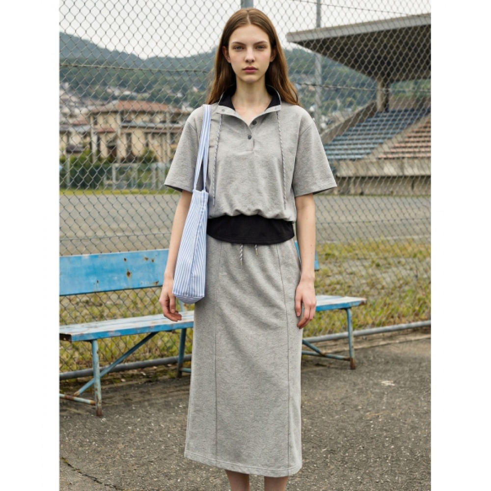 FOREVER21 ハイネックボタンショートスリーブ T シャツバンディングスカートセットアップ (FTDBOP007)