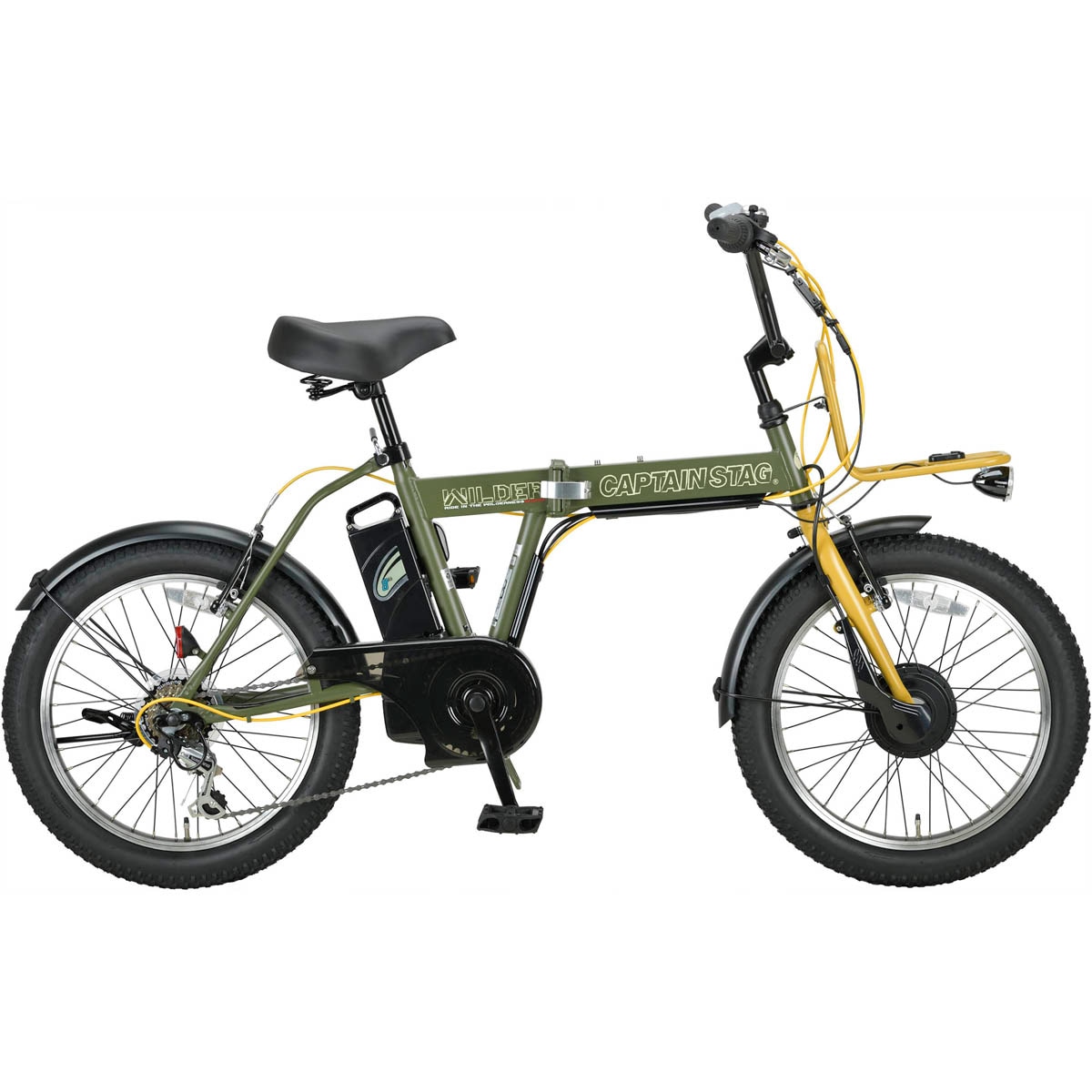 【台数限定】【お客様組立品】 キャプテンスタッグ eワイルダー電動FDB206（マットオリーブ） 20インチ 自転車 折りたたみ 電動アシスト