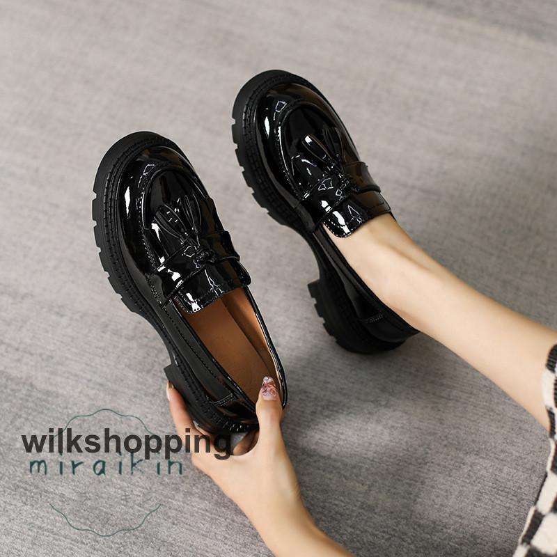 ローファー レディース カジュアルシューズ 厚底シューズ グランドトゥ 靴下 スリッポン 高見え エナメル 大きいサイズ 小さいサイズ 黒 5cm-265cmおすすめ商品