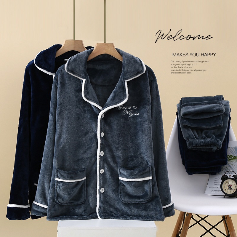 秋冬 暖かい フランネル マタニティ パジャマ 大きいサイズ男性用秋と冬のパジャマ コーラル フリース ウォーム プラス ベルベット 厚みのあるフランネル ホームウェア 韓国のユース スーツ 9,288円