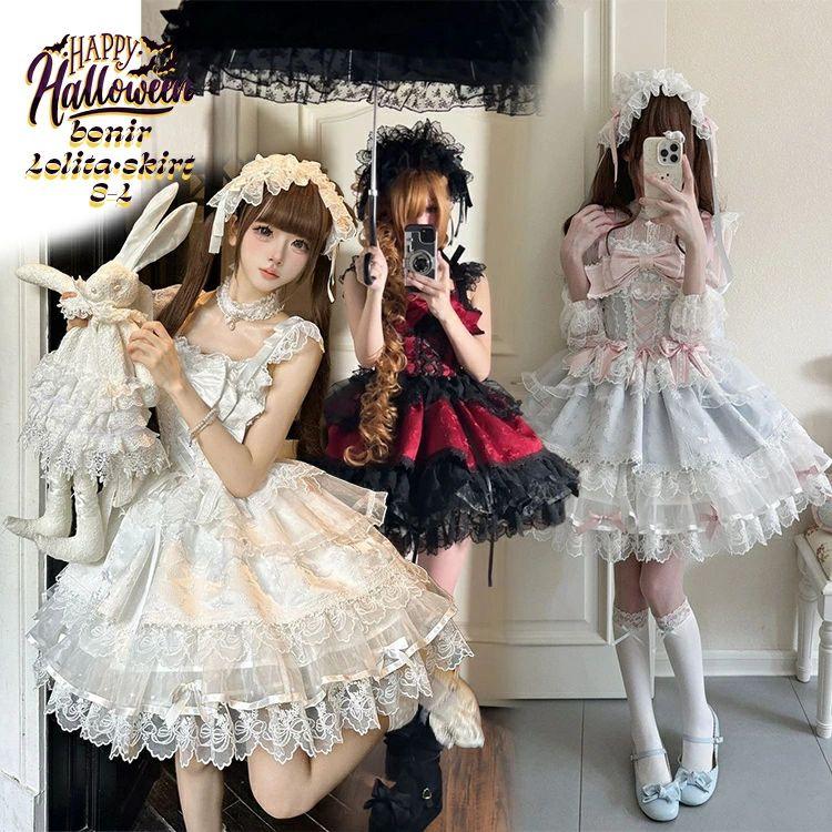 キャンペーンの売れ筋 ワンピース ロリータ ファッション メイドドレス 3点セット レディース ワンピース jsk ポリエステル素材 ヘアバンド 耐久性 おしゃれ 着脱可能なリボン裾引き 数量限定