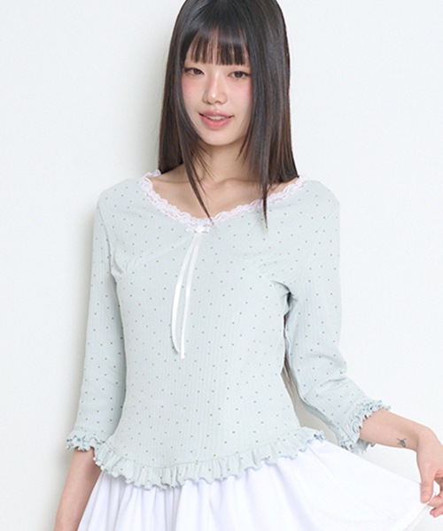 【ILLIGO】 DOT LACE T-SHIRT BLUE 正規品