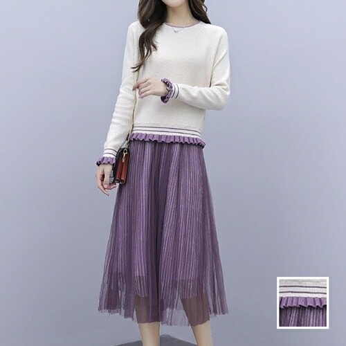 カジュアルセットアップスカートセットアップ 韓国 ファッション レディース 春 秋 冬 カジュアル コーデ シンプル 定番 セレカジ 20代 30代 40代 2025 ラベンダー リブニット シ