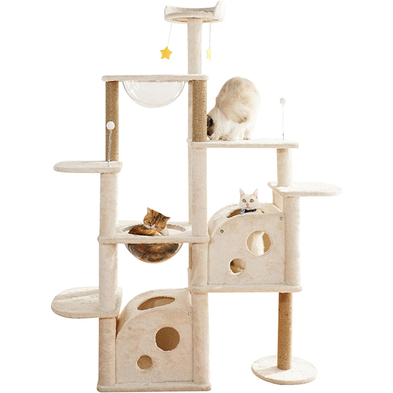キャットタワー 猫タワー 宇宙船ハンモック 爪とぎポール ねこハウス 安定感 据え置き 見晴台 天然麻紐 登りやすい ネコタワー