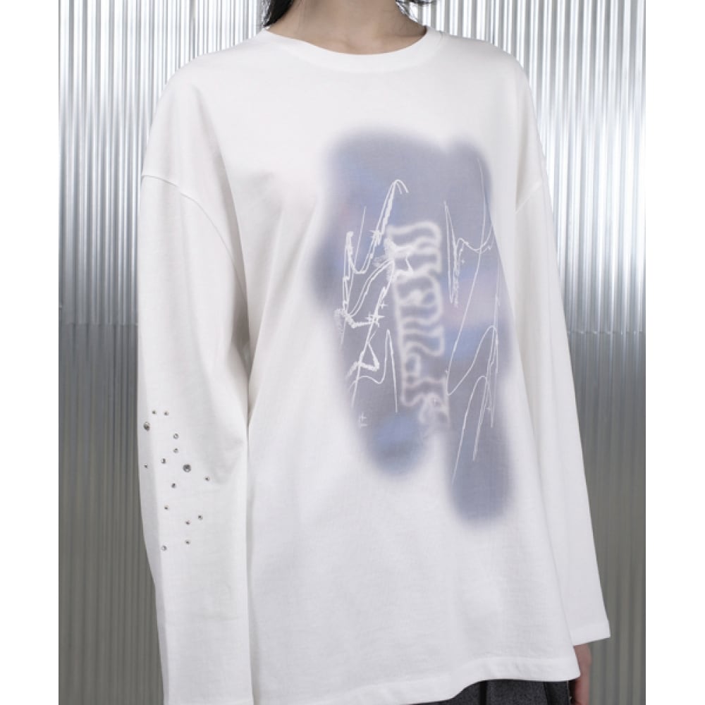デビーアッパーオーバーフィットハーフプリント Tシャツ_ホワイト