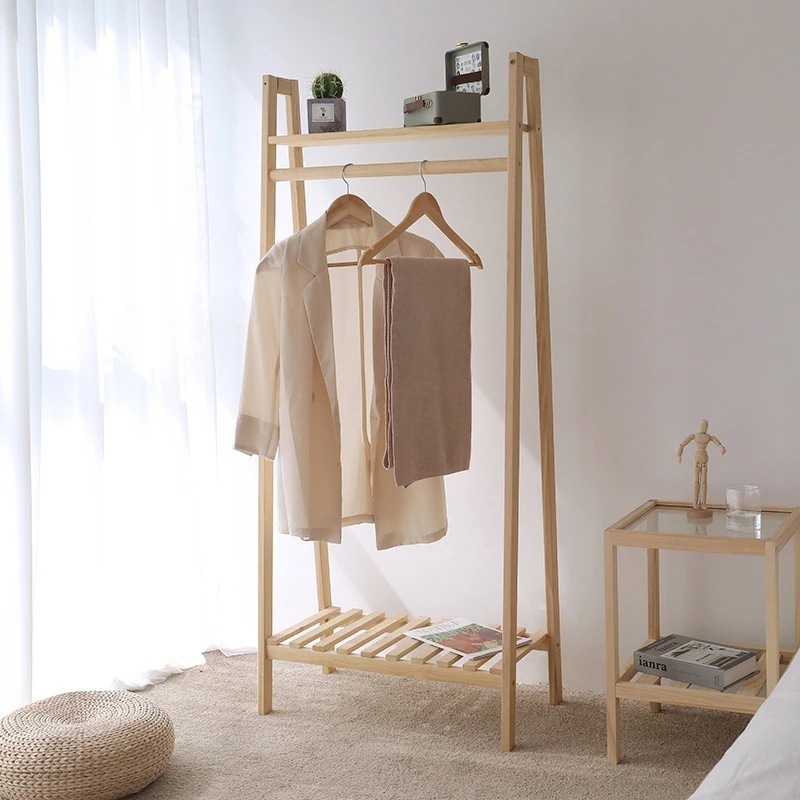 木製 ハンガーラック 松木 組立簡単 韓国インテリア 棚付き 家具 おしゃれ シンプル 衣類収納