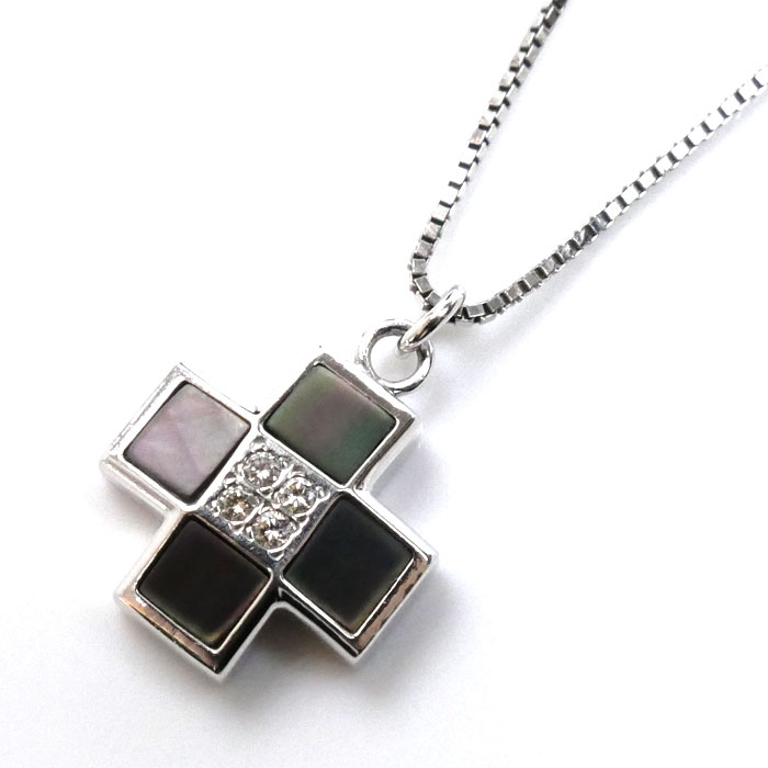 TASAKI タサキ K14WG ホワイトゴールド クロス シェル ダイヤ ネックレス シェル ダイヤモンド0.03ct 4.1g 40cm レディース 中古 32,370円