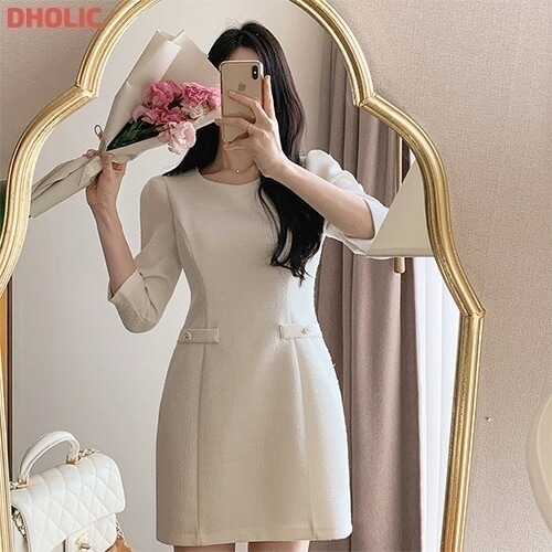 [メガ割りSALE]7分袖ツイードミニワンピース