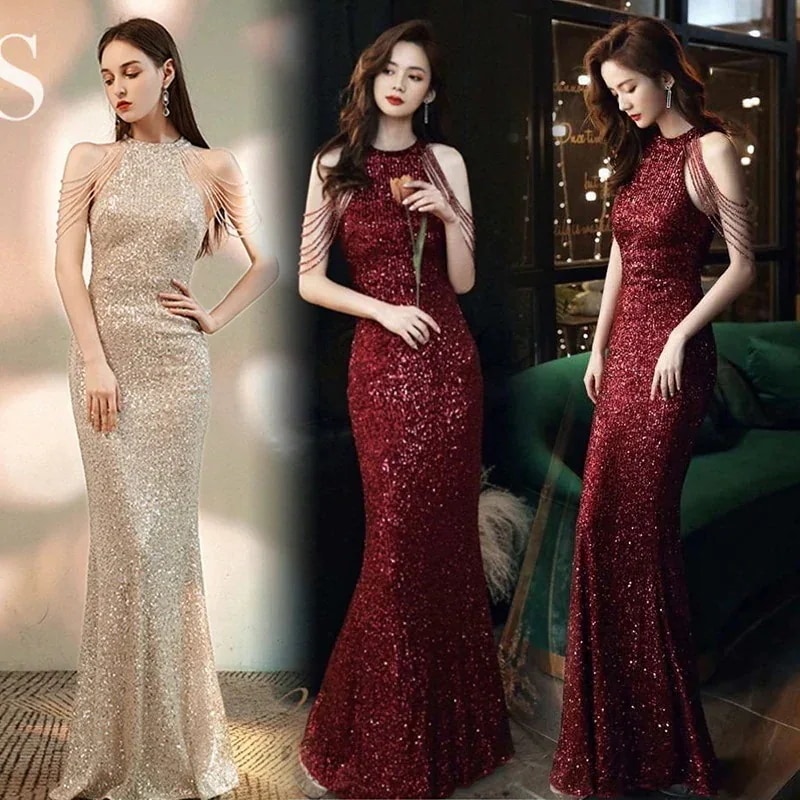 バンケットイブニングドレスレディース2025ドレステールスリムヒップヒップイブニングドレススパンコールロングスカート