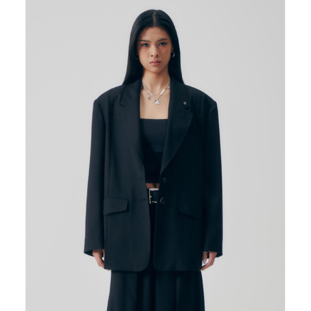 TREEMINGBIRD Raw Cut Incision Setup Jacket Black TM251