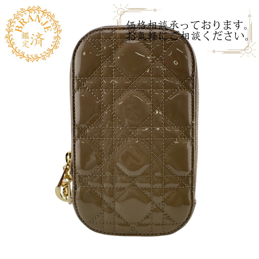 Lady Dior Callin Dior フォンホルダー レディディオール カナージュ パテントレザー ポーチ ベージュ