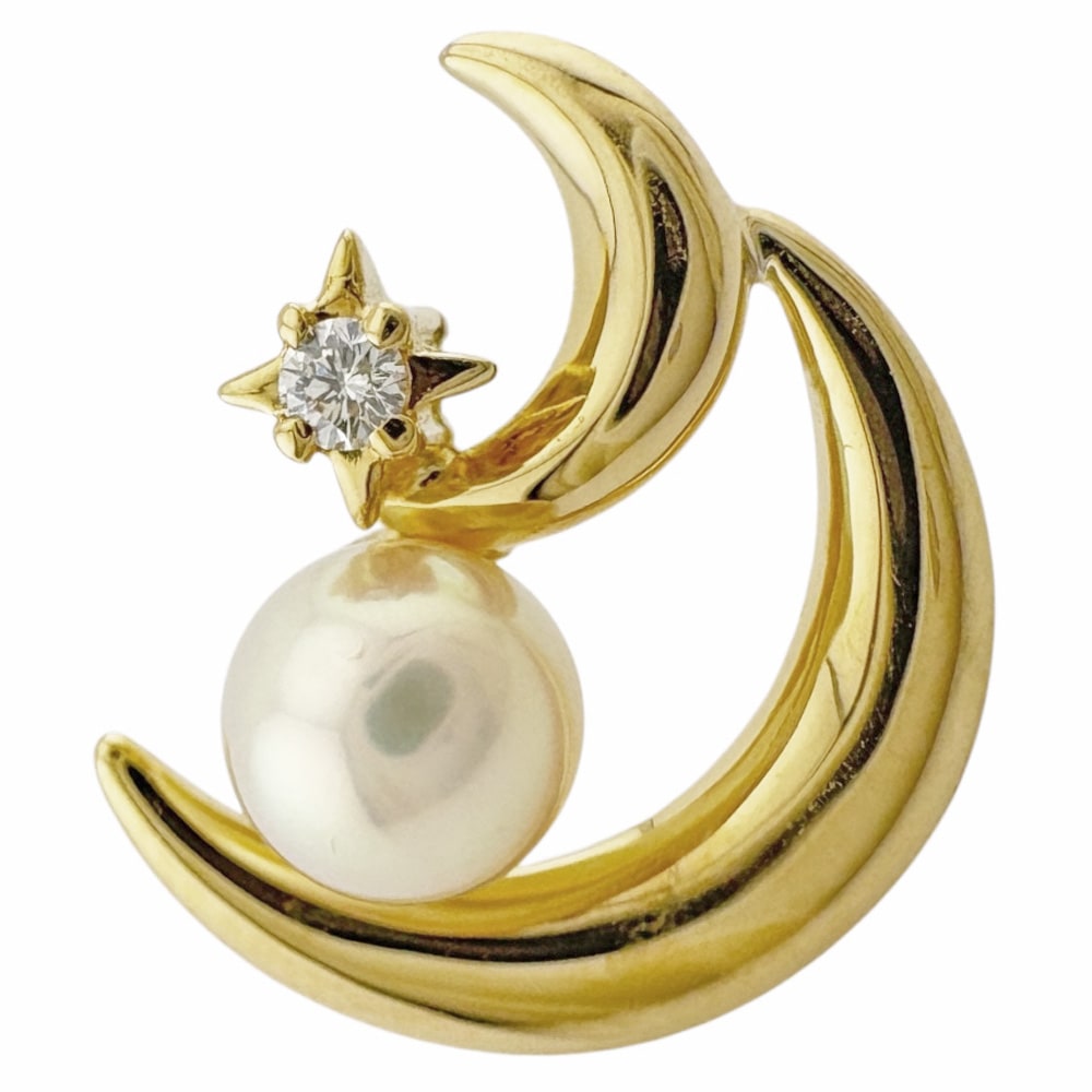 ミキモト ブローチ 18金 K18イエローゴールド ダイヤモンド MIKIMOTO 中古 美品