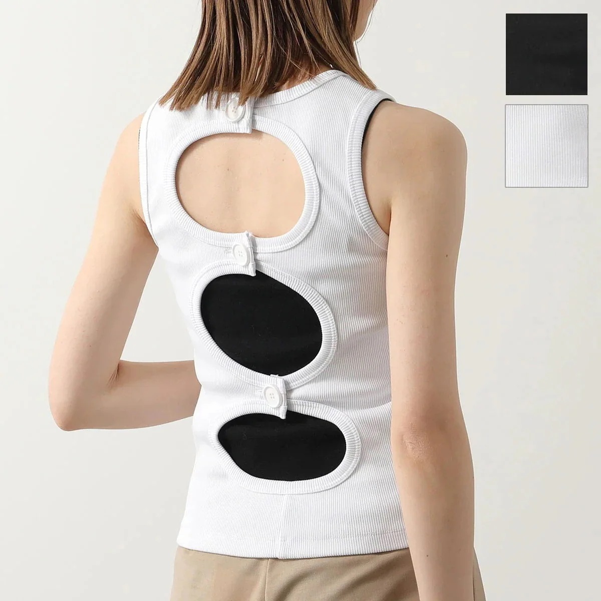 MEIMEIJ メイメイジェイ タンクトップ M4EQ03 レディース ノースリーブ リブ ストレッチ クルーネック カットソー カラー2色