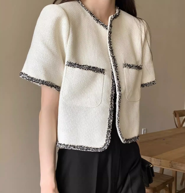 アウター デート モテアイテム ジャケット ツイード素材 半袖 コットン 大人可愛い きれいめ 上品 おしゃれ かっこいい 大人可愛い ラブリー キュート ガーリー クール モード系 セクシー