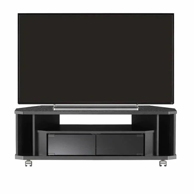 テレビ台 ローボード ラック 棚 コーナー クールモダン ガラス扉 黒 キャスター ブラック