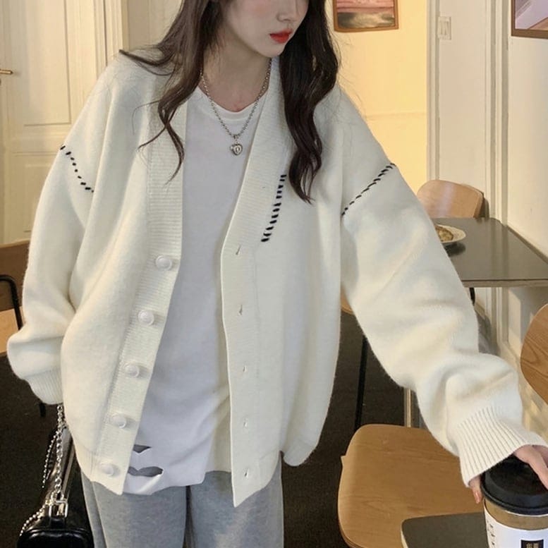 2color レディース ステッチカーディガン ニットカーディガン 羽織り ガウン 29