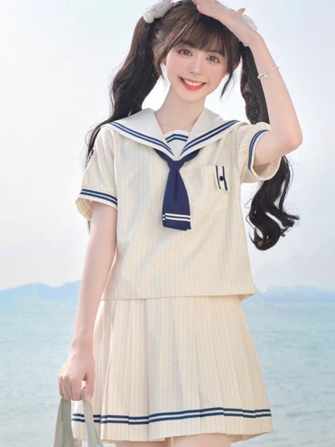 ワンピース ビッグカラー セーラー風 胸元リボン 半袖 夏用 夏服 かわいい レディース 中学生 ゆったり フリル裾 デコ襟 大きいサイズ