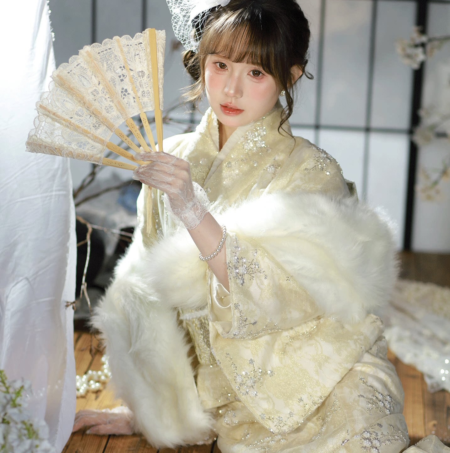 【2026new】 ビーズ刺繍 浴衣 セパレート シャンパンゴールド レディース 二部式 着物 女性和服 女性浴衣 ゆかた