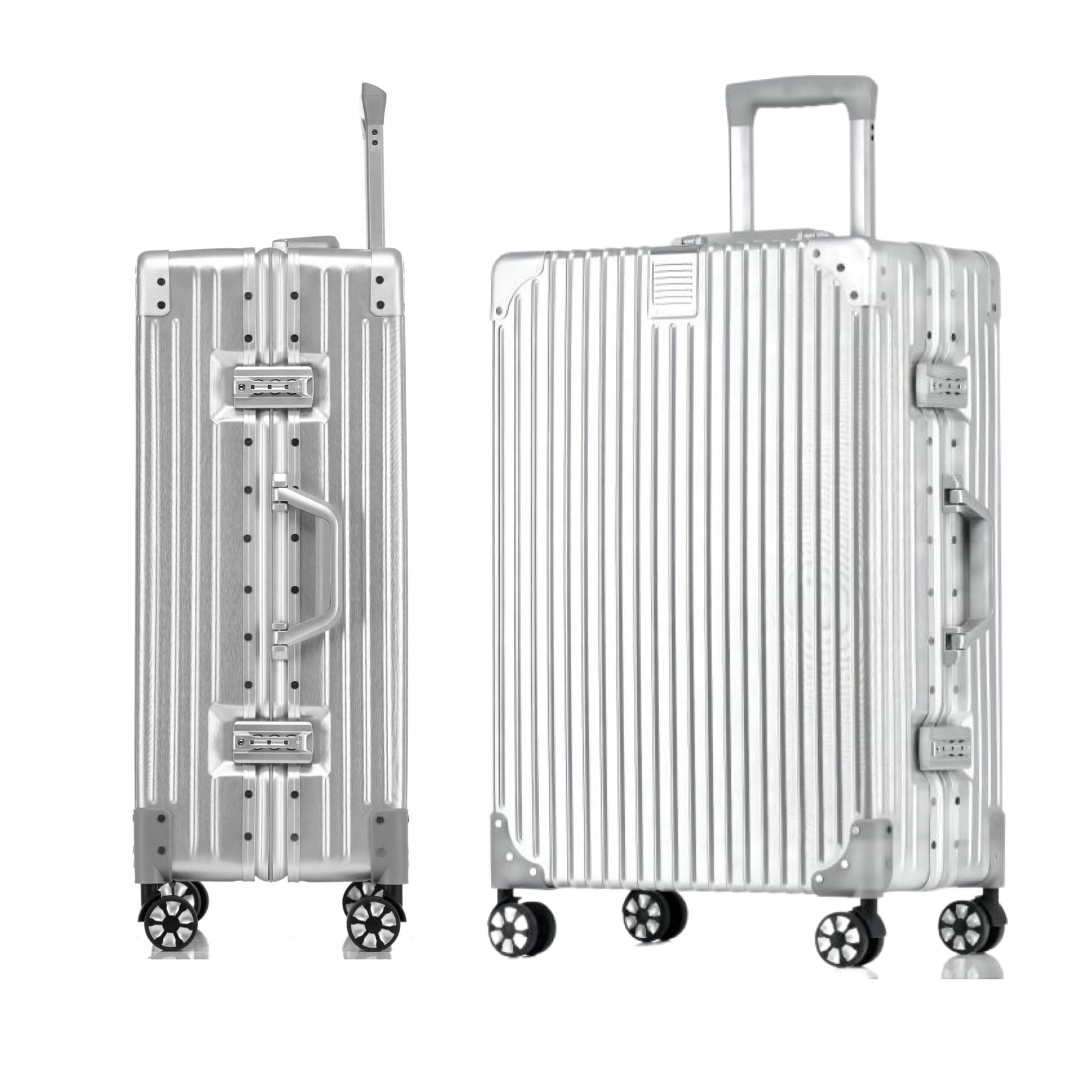 [WanderMore] 工場直売 スーツケース 機内持ち込み アルミフレームタイプ 大型 キャリーケース 超軽量 大容量 キャリーバッグ シルバー 四角い 耐衝撃 TSAダイヤロック レトロ 360