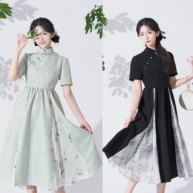 ファッション チャイナ風ワンピース 改良チャイナドレス 夏 レディース 切り替えワンピース 半袖 文字柄 緑 黒 ハイウエスト 半袖ロング マキシ丈 ワンピ サイズ Xl Crownbrazil Com Br ファッション チャイナ風ワンピース 改良チャイナドレス 夏 レディース 切り替えワンピース 半袖 文字柄 緑 黒 ハイウエスト 半袖ロング マキシ丈 ワンピ サイズ Xl Crownbrazil Com Br