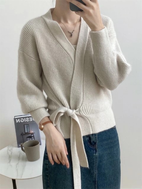 大人カジュアル Vネック ピュアカラー ニットトップス レース セーター カーディガン大きいサイズ レディース 平干し ニット ニットセーター vネック カーディガン knit sweater