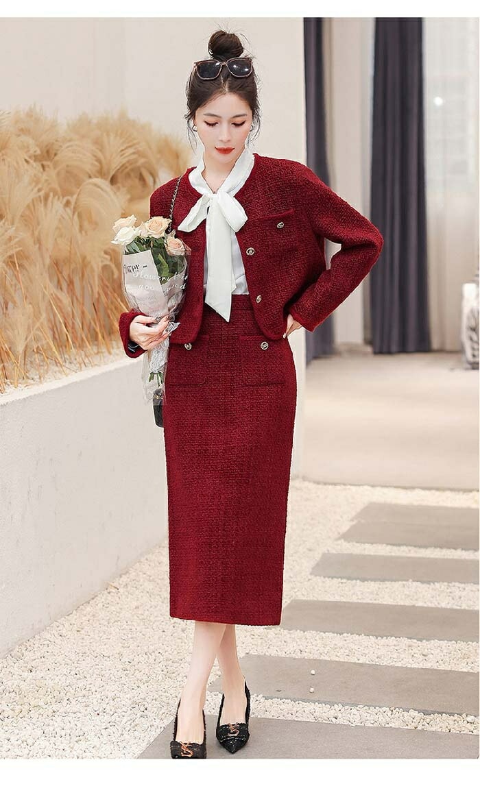 ベストセラーセットアップ スカートスーツ レディース ツイード ジャケット ママコーデ フォーマル セレモニー ビジネススーツ 洗える 大人 可愛い ノーカラー ジャケット ロング スカート キレイめ
