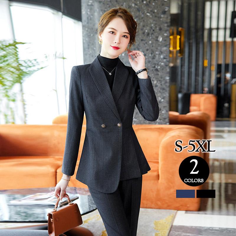 【即納】レディース ビジネススーツ リクルート パンツスーツ 長袖 2点セット オフィス 通勤 大きいサイズ おしゃれ 春 大きいサイズ