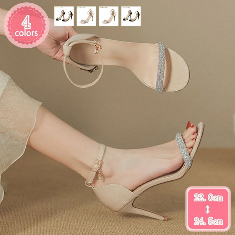 777円OFFクーポン ストラップサンダル キラキラ 美脚 レディース ピンヒール アンクルストラップ 歩きやすい 疲れない パンプス 痛くない オープントゥ 春夏 結婚式サンダル 大人 ラインストー
