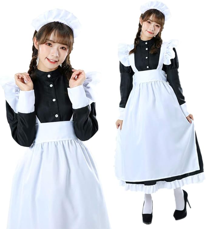 メイド服 コスプレ ロング ワンピース 英国風 ゴスロリ 衣装 長袖 可愛い メイド クラシック コスチューム